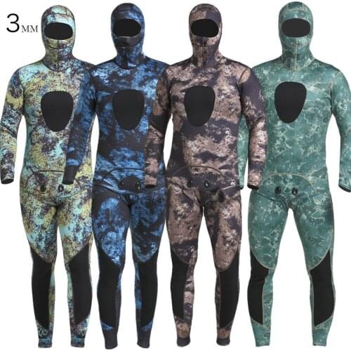 Neoprene diving suit 3 mm camouflage fission two-piece diving suit hooded warm warm diving suit