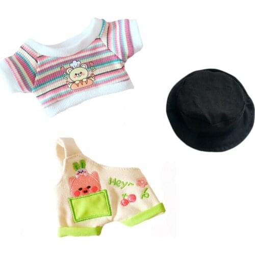 20cm doll clothes hat,overalls,rainbow coat Outfit Plush doll accessories for our generation Korea Kpop EXO idol Dolls gift