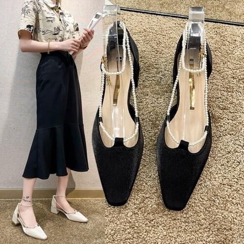 One Word Buckle Temperament Ladies Single Shoes Spring And Summer New Fashion Pointed Toe All-Match Shallow Mouth High Heels