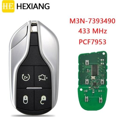 HE Xiang Car Remote Key For Maserati Quattroporte Ghibli 2014-2016 M3N-7393490 ID46 PCF7953 433MHz Keyless Go Control With Logo