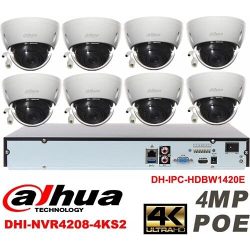Dahua original 8CH 4MP H2.64 DH-IPC-HDBW1420E 8pcs Network camera POE DAHUA DHI-NVR4208-4KS2 Dome IP CCTV security camera kit