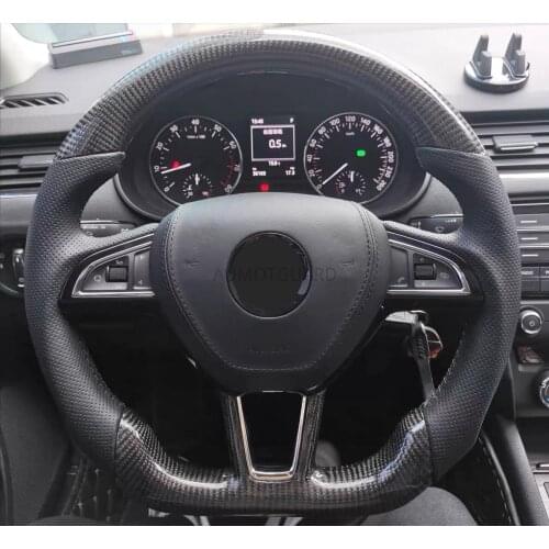 Flat Racing Sport Carbon Fiber Steering Wheel For Skoda Octavia A7 MK3 5E RS VRS Superb B8 Scala Karoq Kodiaq