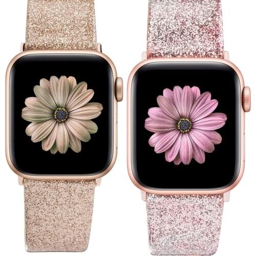Leather Band for Apple Watch 38mm 40mm Women Bling Diamond 42mm 44mm Genuine Shiny Glitter Strap for iWatch Series 5 4 3 2 1