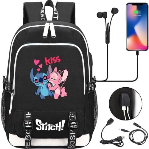 Disney Stitch School Bags Anime Backpack for Teenagers Girls Boys Kids Boys Children Students Usb Travel Laptop Mochilas
