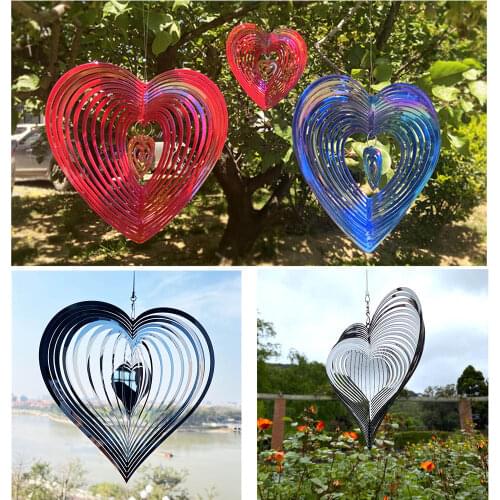 Beating Heart Wind Spinner Stainless Steel ABS Wind Catcher Love Metal Wind Chime Rotating Wind Chime Hang Decoration Ornament