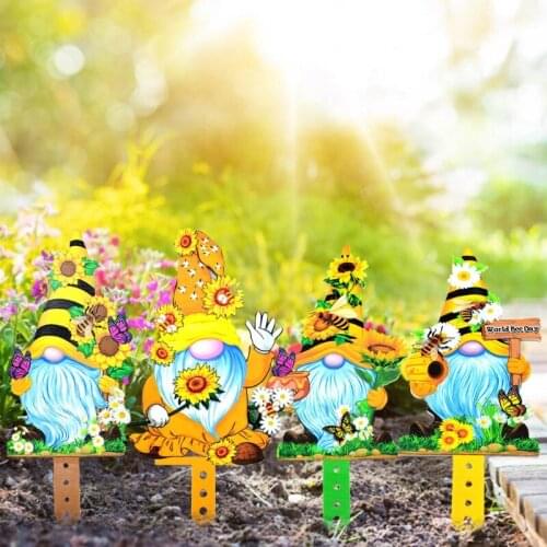 Spring Bee Flower Butterfly Gnome Peep Yard Sign with Stakes Outdoor Decorations for Garden Patio