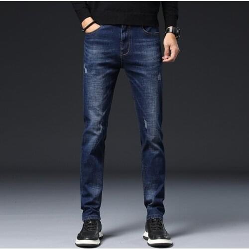 High Quality European Italy Scratched Mens Cotton Denim Jeans Straight Long Pants Daily Casual Boy Trousers Plus Size 28~36