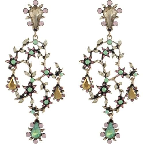 YaYi Jewelry Fashion BOHO Blue Glass Crystal Rhinestone Dangle Women Ancient Gold Color Wear Ear Band Long Tassel Earrings