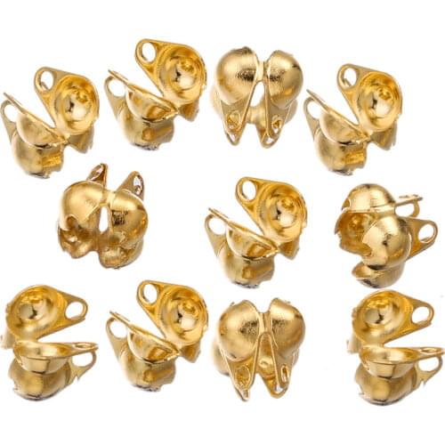 50pcs/lot Gold Stainless Steel Connector Clasp Ball Chain Calotte End Crimps Bead Caps for DIY Jewelry Making Supplies Wholesale