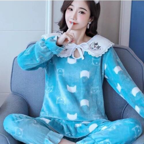 Women’s Pajamas Family Cute Wear 2021 Autumn And Winter Pajama Femme Sleepwear Sleep Tops Warm Pajamas Girls Velvet Pijamas Set