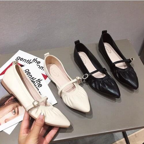 Crystal Buckle strap flats woman pointed toe grandma shoes women pleated elastic band loafers comfy soft bottom moccasins femme