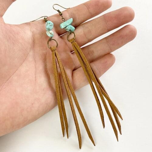 Raw Stack Natural Stone Velvet Tassel Long Earrings for Women Simple Statement Earrings Boho Jewelry Gifts Wholesale
