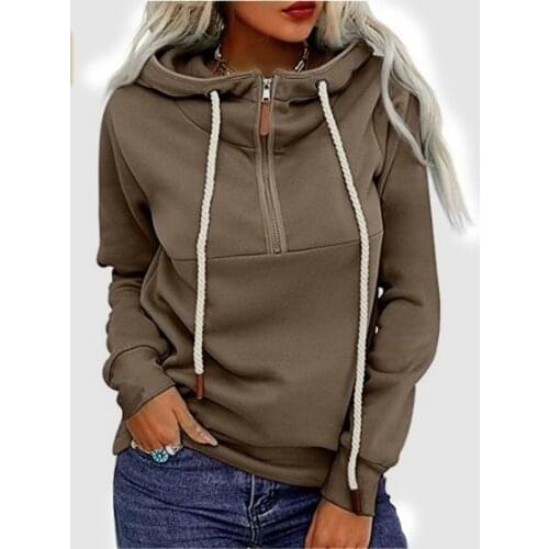 2021 autumn and winter European and American new womens front zipper plus fleece hooded sweater