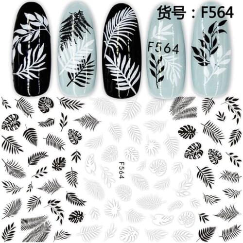 1 sheet Black White Geometry Adhesive Nail Art Sticker Flower Leaves DIY Decals Self-adhesive Nails Supplies Tool