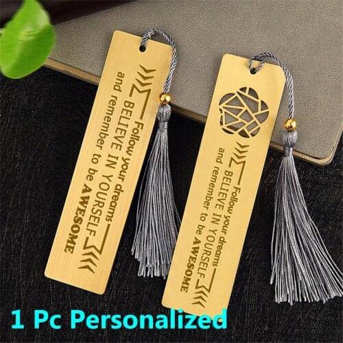 1pc Engraved Personalized Metal Bookmark Custom Stamped Embossed Etched Carved Bookmark Stainless Steel With Tassel SQ016