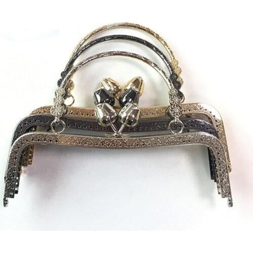 10pcs 20cm Metal Purse Frame Handle for Making Kiss Clasp Lock Rose Head Floral Embossed Bronze Tone Bags Hardware Accessories