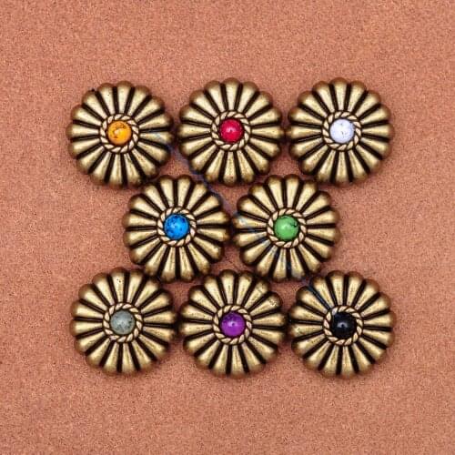18mm 10pcs DIY BRASS FLORAL LEATHERCRAFT PARACHUTE CONCHOS FOR LEATHER BAG BELT SHOES