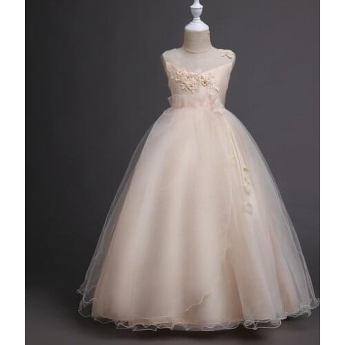 2020 Kids Girls Wedding Flower Girl Dress Princess Party Pageant Formal Dress Crossed Back Sleeveless Lace Tulle Dress 5-16Y