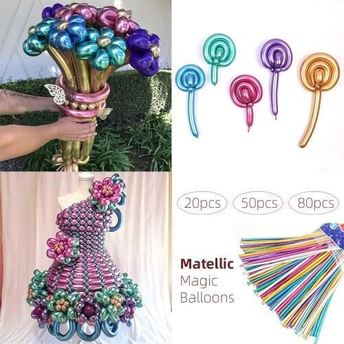 30pcs 80pcs Modeling Latex Metallic Balloons Twisting Animals Flowers Chrome 260Q Balloons Childrens Birthday Party Decorations