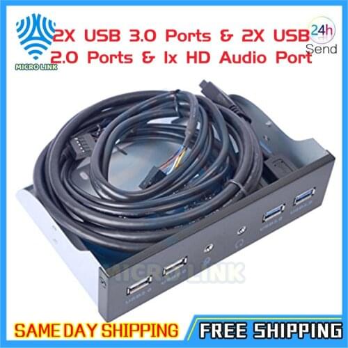 5.25 Inch Metal Front Panel USB Hub - with 2X USB 3.0 Ports & 2X USB 2.0 Ports & 1x HD Audio Port for Computer Case