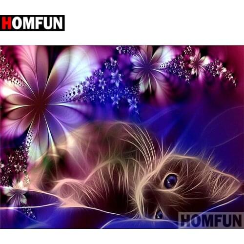 HOMFUN Full Square/Round Drill 5D DIY Diamond Painting "Animal cat" Embroidery Cross Stitch 5D Home Decor Gift A17023