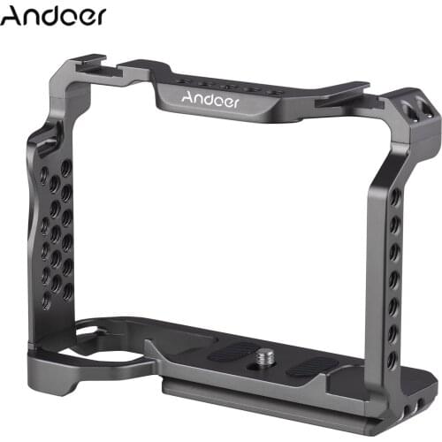 Andoer Aluminum Alloy Camera Cage with Dual Cold Shoe Universal 1/4 3/8inch Threaded Holes with Magnetic Wrench for Sony A7SIII