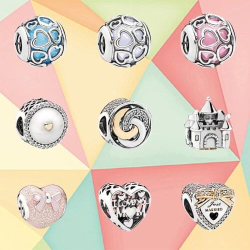 S925 Sterling Silver Rose Bow And Lace Heart-shaped Winding Series Love Charm For Bracelets To Mend Their Original Ladies Jewelr