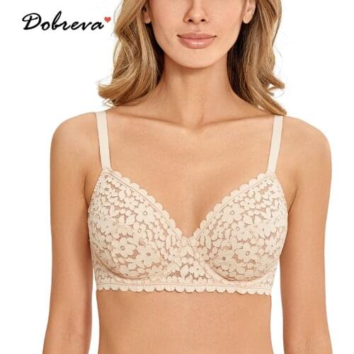 DOBREVA Full Coverage Unlined Lace Bra For Womens Plus Size Minimizer Sexy Bralette