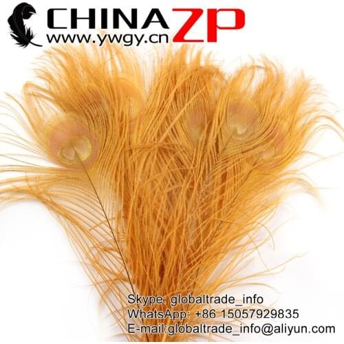 CHINAZP Factory 50pcs/lot Selected Prime Quality DIY Decoration Dyed Gold Peacock Feathers
