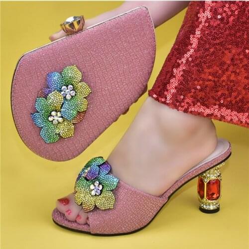 Doershow Italian Shoes and Bags To Match Shoes with Bag Set Decorated with Rhinestone Nigerian Women Wedding Shoes set!! HAS1-4