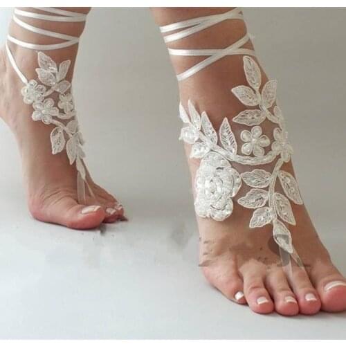 Elegant Lace Beach Bind-anklets Wedding Barefoot Sandals 2020 Anklet Chain Cheap Custom Made Bridal Bridesmaid Jewelry Foot