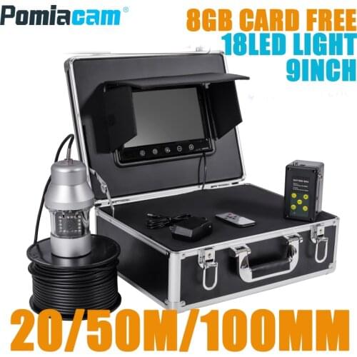 F08A 20m/50m/100m Cable Camera Fish Finder Underwater Fishing Camera 18 LEDs 360 Degree Rotating 9 Inch LCD Monitor