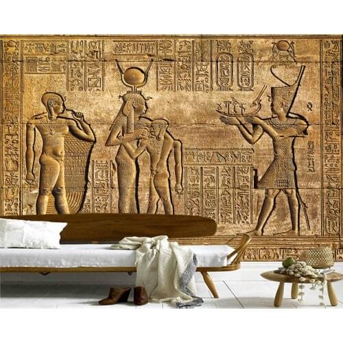 Frescoes on the outer wall of an ancient Egyptian temple papel de parede,living room sofa TV wall bedroom restaurant mural