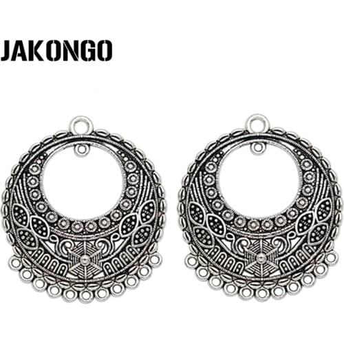JAKONGO Antique Silver Plated Bohemia Style Connectors for Jewelry Making Handmade Necklace Charms Accessories 38*34mm 4pcs