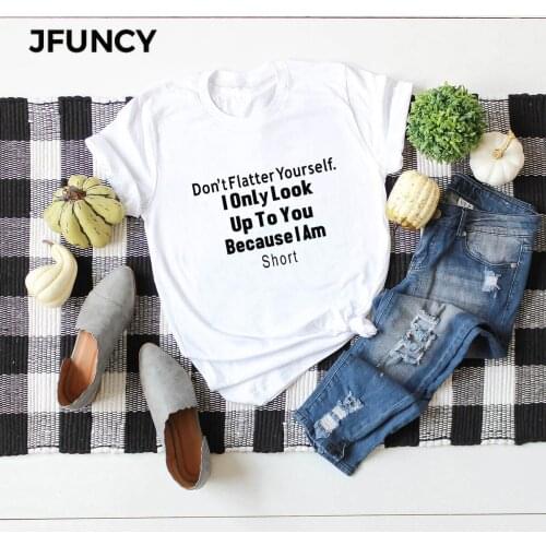 JFUNCY Letter Print 100% Cotton T Shirt Women Short Sleeve T-shirt Female Tees Tops Plus Size Casual Lady Basic Camiseta Mujer