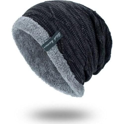 KENSHELLEY Winter Plush Warm AB Yarn Fashion Knitted Wool Cap Plush Is Added Inside Pullover Mens Outdoor Hat