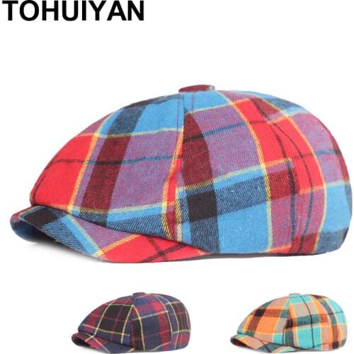 2021 Plaid Beret Hat for Men Fashion Wild Octagonal Cap Driver Casual Cotton Newsboy Caps Streetwear Women Gorras Gatsby Hats