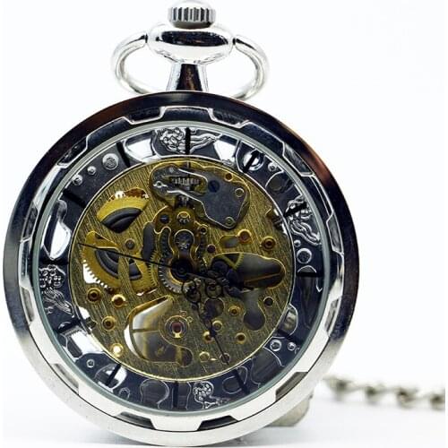 Mechanical Pocket Watch Hand Winding Watches Transparent Case Men Women Pendant Fob Chain Reloj De Bolsillo