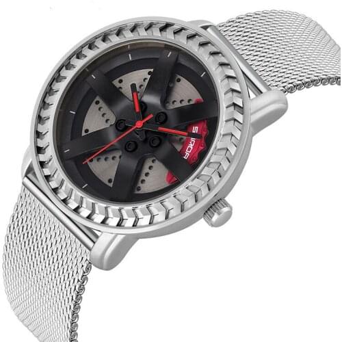 2021 Top Brand Mens Watches Fashion Casual Car Wheel Dial Stainless Steel Watch for Men Waterproof Quartz Movement Wristwatches