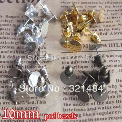 Bulk 1000set/lot mixed 10mm earring post with pad and bullet stoppers backs stud findings
