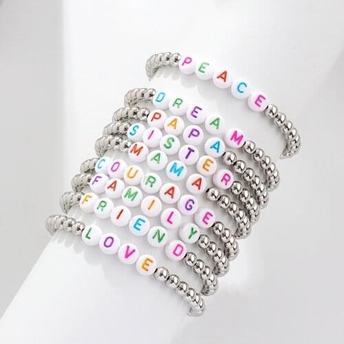 Gojomem Hand Made Customized Letter Silver Color Bracelet Acrylic Fashion Jewelry Children Beaded Bracelet Bitthday Family Gifts