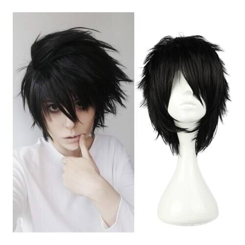 Anime Death Note L Cosplay Wig L.Lawliet Short Black Heat Resistant Synthetic Hair Wig + Wig Cap
