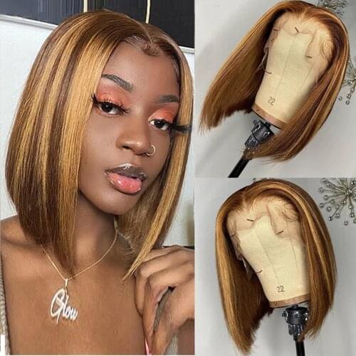 P4 27 Highlight Bob Wigs Straight Lace Front Human Hair Wigs Short Bob Ombre Human Hair Wig Middle Part Brazilian Remy Lace Wig
