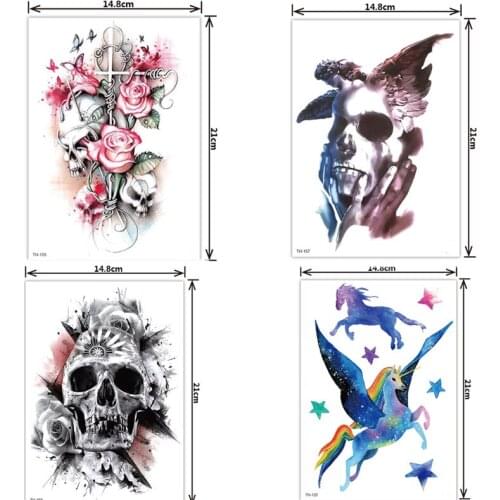 Transfer Tattoos Arm Fake Tattoo Sleeves Temporary Tatoo Sticker Waterproof Flower Skull Unicorn Tattoos Woman Body Art