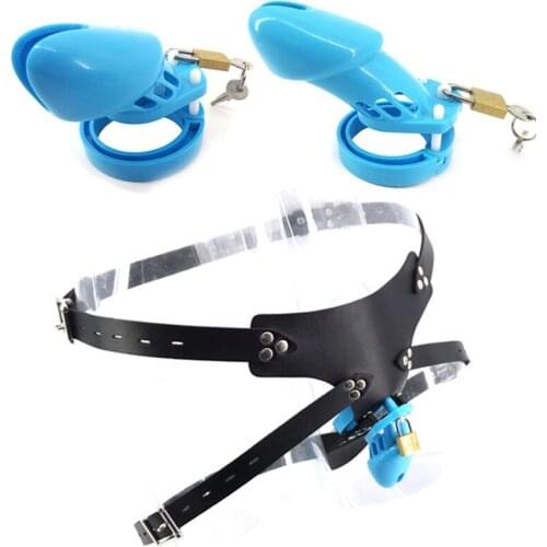 Plastic Male Strap On Chastity Cage Blue CB6000S CB6000 with 5 Base Ring Cock Cage Chastity Devices Sex Toys for Men G7-3-13