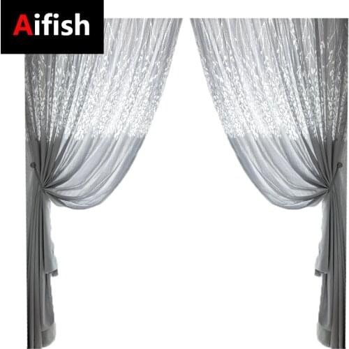 Simple Nordic Grey Branch Hollow Embroidered Window Screening High-end Screen Curtain Window Screening Living Room Balcony TM099