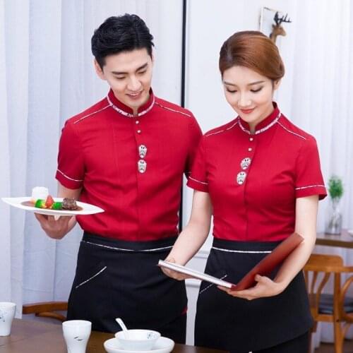 Restaurant Workwear Coffee Hot Pot Cake Shop Waiter Shirt Uniform Waitress Hotel Summer Men Womens Single Top Overalls H2183