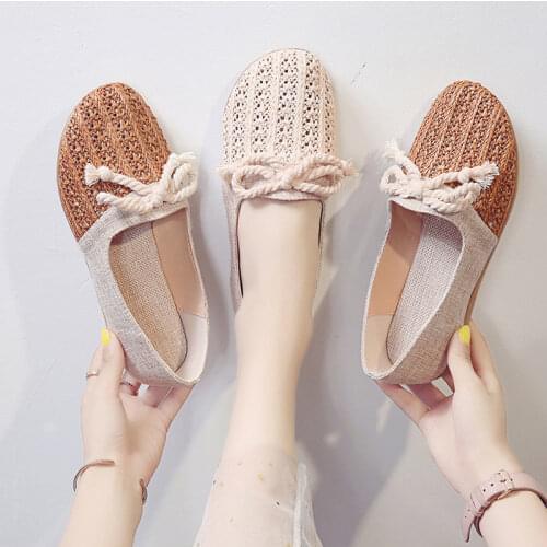 Spring Women Flats Hemp Slip on Flat Shoes Woman Canvas Loafers Bowtie Casual Shoes Comfortable Ladies Shoes Zapatos Mujer