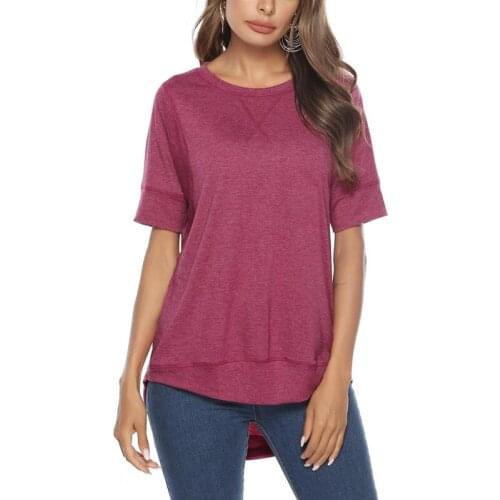 Womens Fashion Casual Solid Color Round Neck Short Sleeve T-Shirt Tops