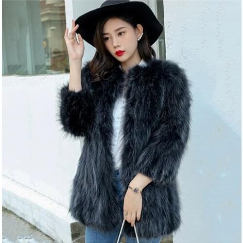Ladies Genuine Real natural Raccoon Fur Coat Womens fashion Overcoat jacket warm winter jacket